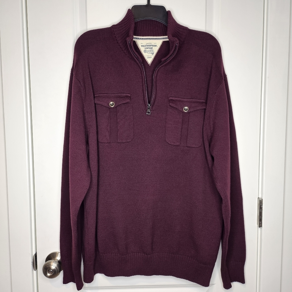 Men’s XXL Burgundy Half Zip Sweater 100% Cotton Casual Classic Pullover - Picture 2 of 8